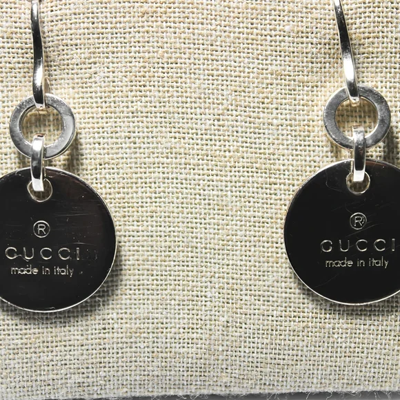 ✨New Gucci Sterling Silver 925 Trademark Round Drop Earrings High Shine Genuine! - Picture 2 of 11